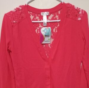 sweater  Button Down lace  back pink size small woman